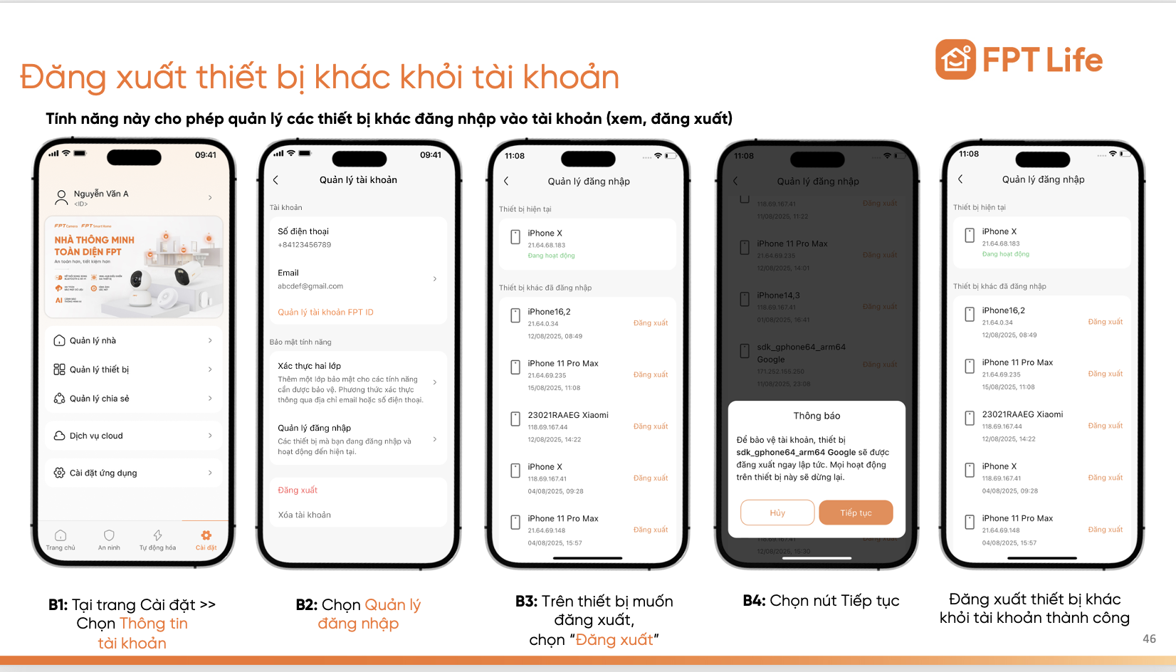 Quản lý thiết bị đăng nhập và đăng xuất từ xa trên FPT Life